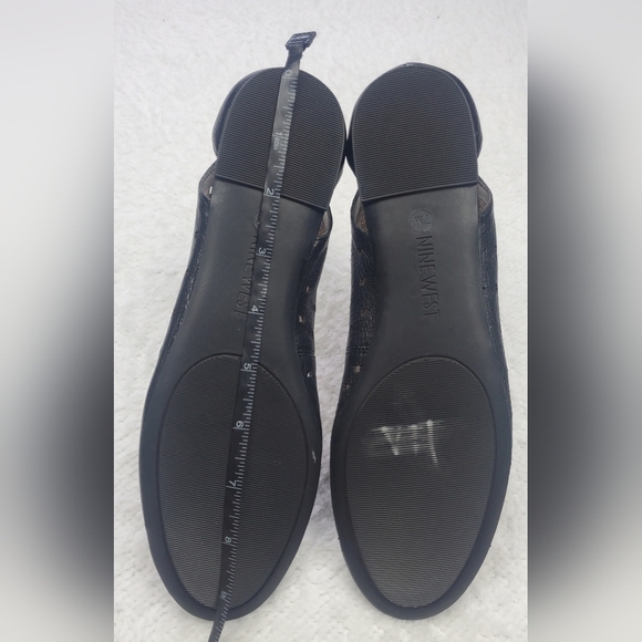 Bundle Only: Nine West Sz 7M Black Leather Ballerina Flats Silver Lining Cap Toe - Picture 7 of 10